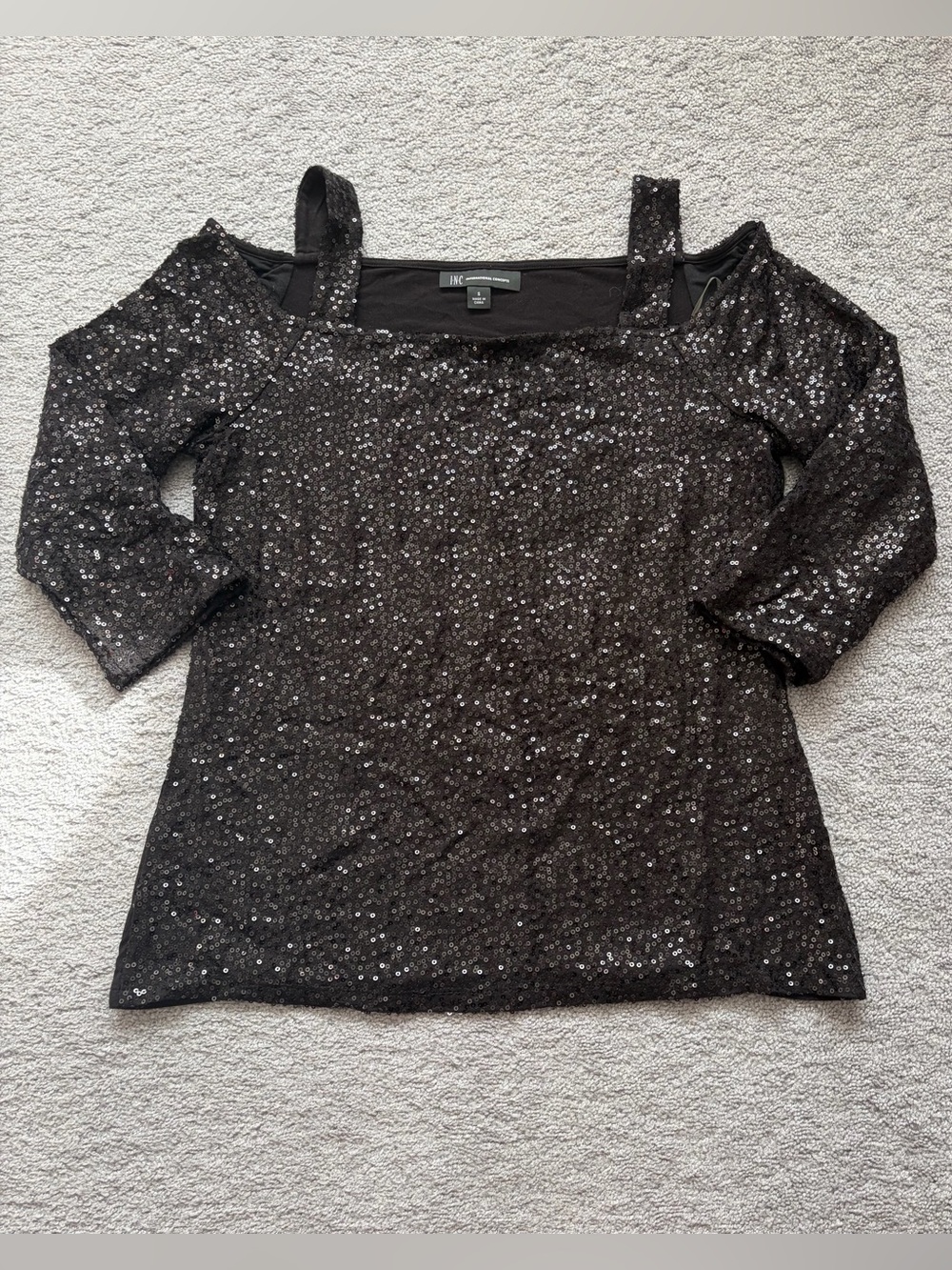 INC International Concepts (Macy’s) Black Sequin Cold-Shoulder Top Size Small